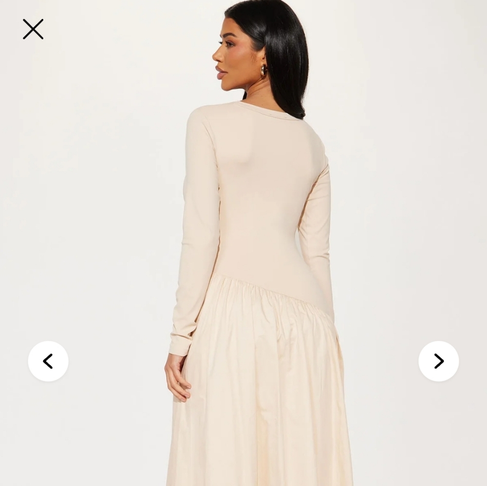 Fashion Nova Tan Long Sleeve Bishop Sundress